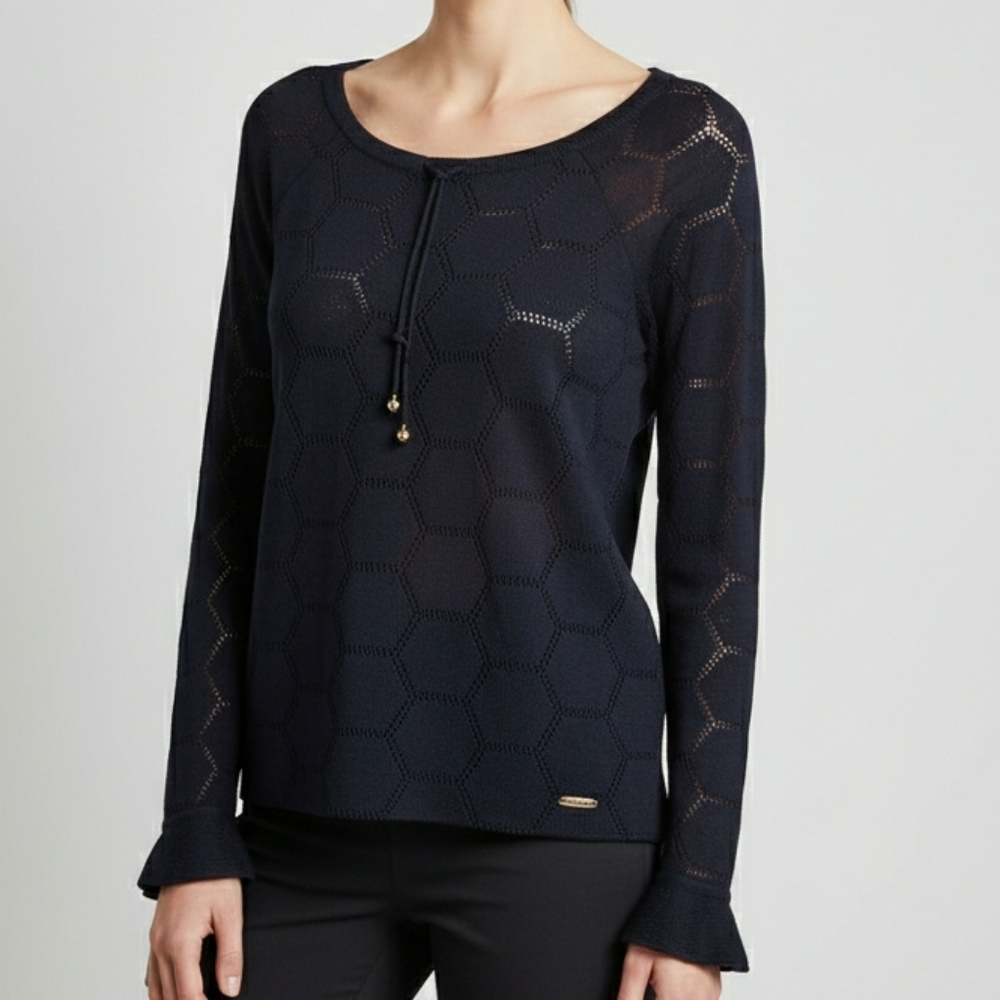 St.John Sport Honey Comb Long Sleeve Ruffle Hem